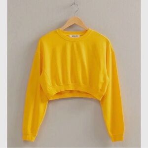 Crew Neck Long Sleeve Crop Sweatshirt - Sunflower